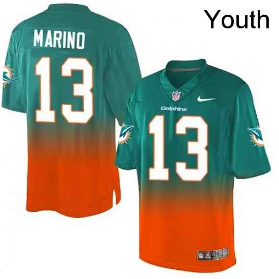 Youth Nike Miami Dolphins 13 Dan Marino Elite Aqua GreenOrange Fadeaway NFL Jersey